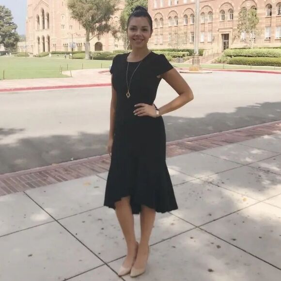 Amanda Uprichard Black Flutter Sheath Midi Fitted Dress XS - Picture 4 of 12